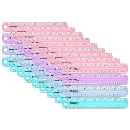 WESTCOTT Plastic Ruler, 6 in, Assorted Colors, PK36 00412